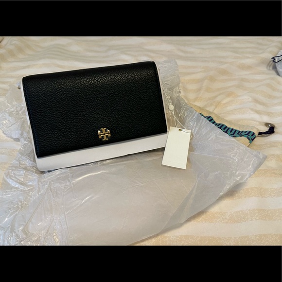 Tory Burch Georgia Pebbled Leather Crossbody in Black - Picture 1 of 7